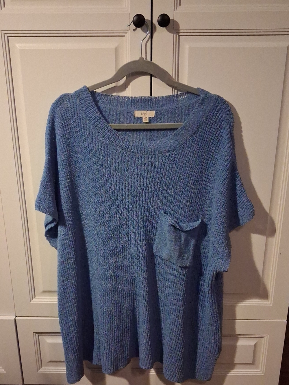 easel Light Blue Scoop Neck Knit Sweater with Pocket